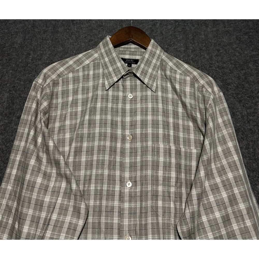 Zanella linen cotton blend button up shirt long sleeve Large check italy made